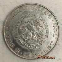CINCO PESOS ESTADOS UNIDOS MEXICANOS 18.055 G · 1955 · LEY .720